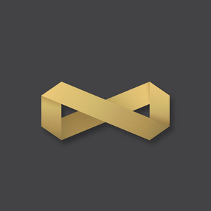 抽象矢量金色无穷大符号, 象征或标志模板与逼真的软阴影照片