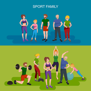 体育和健身的人，健康家庭矢量图