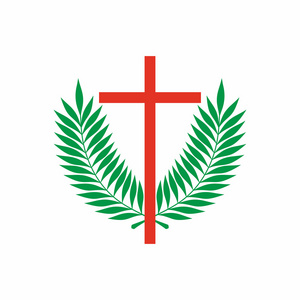 基督教的象征.十字架和棕榈枝照片