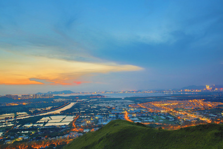 香港元朗长市中心日落照片