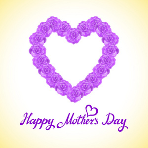 母亲一天的心做的紫玫瑰。紫玫瑰心隔离在白色背景上的香味。粉红色的玫瑰母亲一天的心做的紫玫瑰孤立在白色背景上。花的心形状 vec