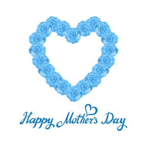 母亲一天的心做的蓝玫瑰。孤立在白色背景上的蓝色玫瑰心的花束。绿松石的玫瑰母亲一天的心做的蓝色玫瑰孤立在白色背景上。花的心形状 v