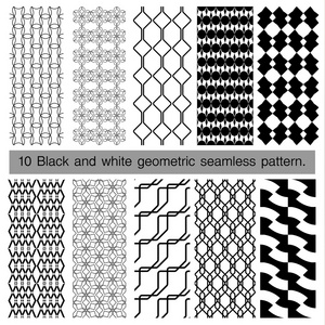 黑色和白色几何无缝模式的集合