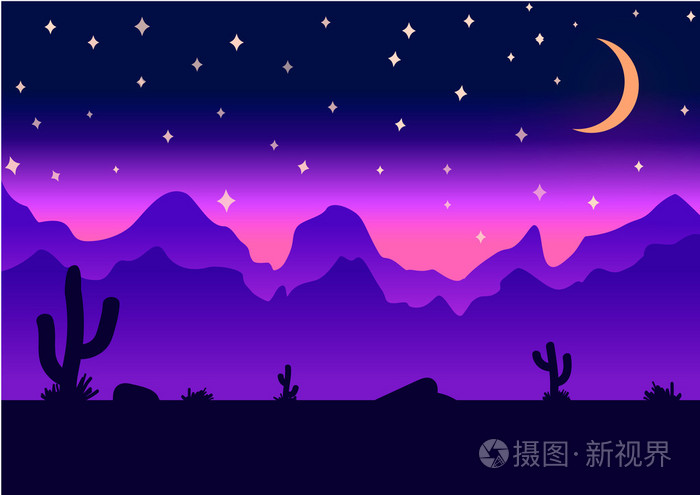 沙漠视差背景夜矢量图插画 正版商用图片1nl7dv 摄图新视界