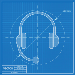 耳机图标。蓝图样式