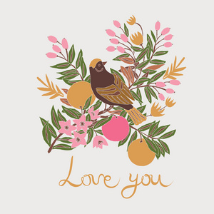 爱你。鸟与花