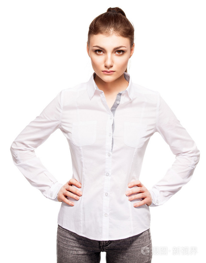 在白色背景的女人