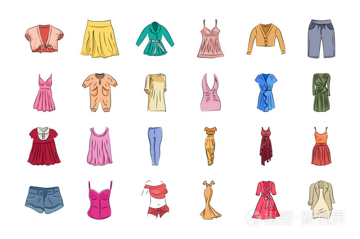 衣服手绘彩色的矢量图标 1