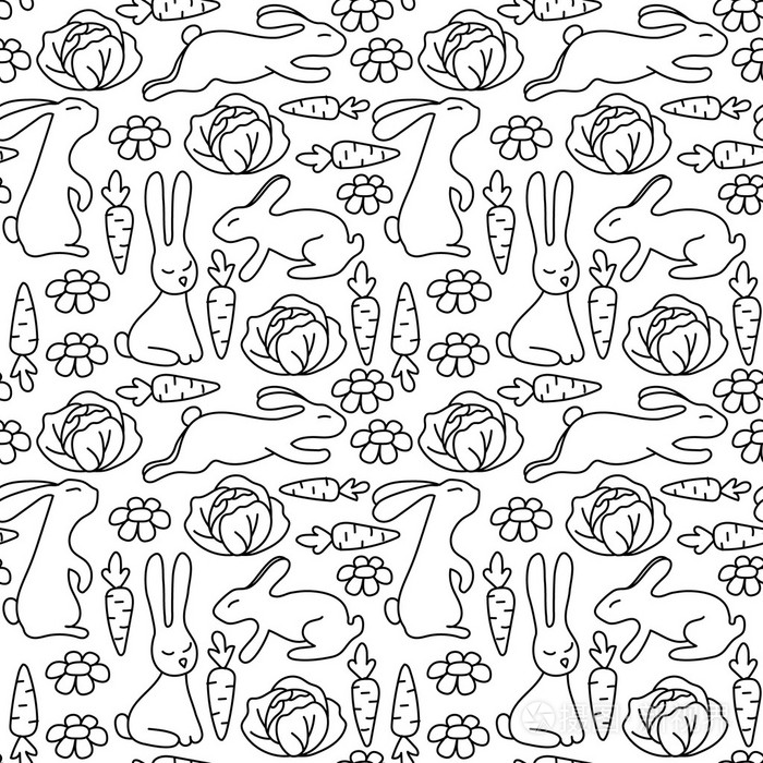 兔子的无色图案着色书的图案手握
