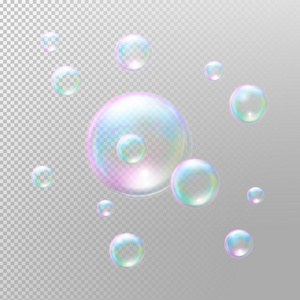 现实的肥皂泡沫。孤立的矢量图