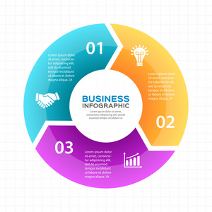 矢量圆圈箭头图 图 图 演示文稿 图表。商业周期概念与 3 选项 配件 步骤 流程。信息图形数据模板