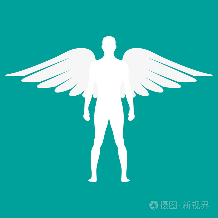 一个男人带翅膀的白色的轮廓矢量图