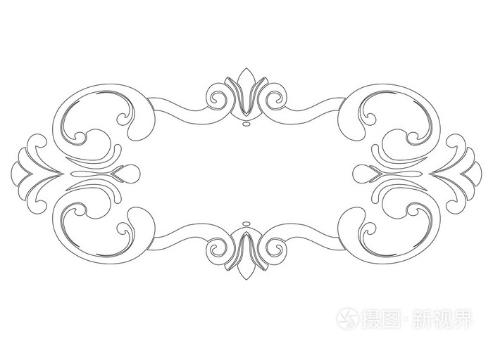 插画 长方形框架,卷曲巴洛克. 装饰元件.eps