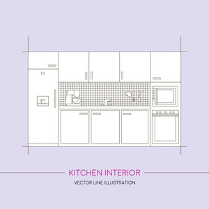 厨房室内与家具。矢量图