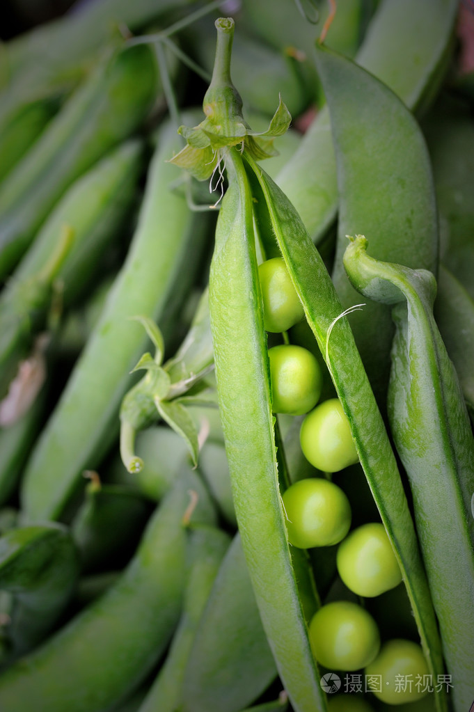 绿色的鲜荚豌豆上特写