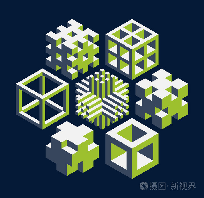 一组抽象三维立方体对象