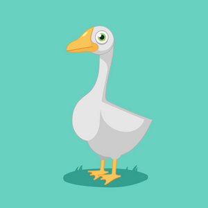 可爱的鹅卡通摆姿势可爱的卡通鹅在白色背景为儿童版画, t恤, 彩色书