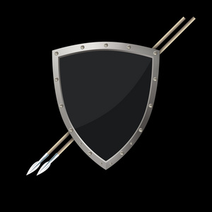 中世纪滚动和两个矛与盾战士维京在充分的胳膊用斧头,盾和长矛在黑暗