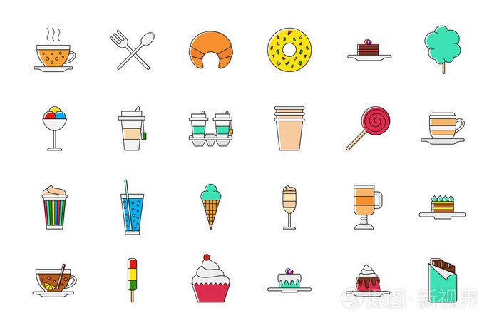自助餐厅食物炫彩矢量图标集