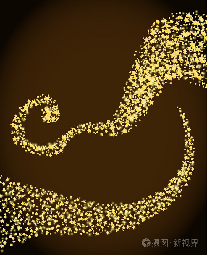 金色的星星和闪光流过棕色背景矢量d