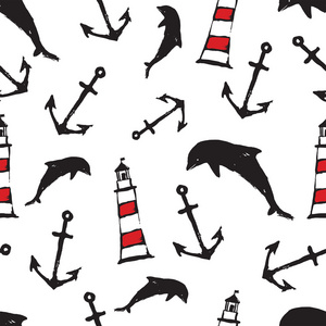 航海的海豚锚海洋灯塔模式