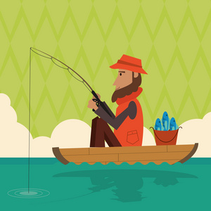 运动营上船设计的渔夫.营的概念.运动图照片