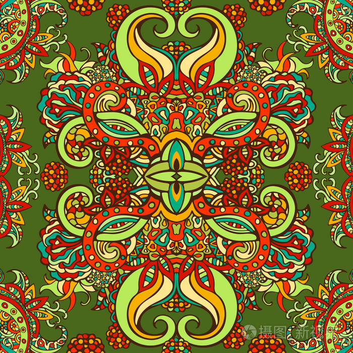 波西米亚风格,民族饰品,无缝模式.抽象花卉植物自然模式.