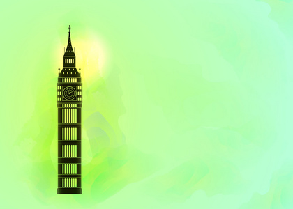 在彩色背景上的大本钟。伦敦眼