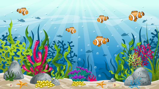 水下景观与小丑鱼的插图