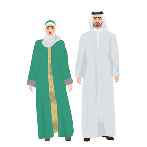 阿拉伯男子和女人女性一起身穿传统的民族服装服饰服装照片