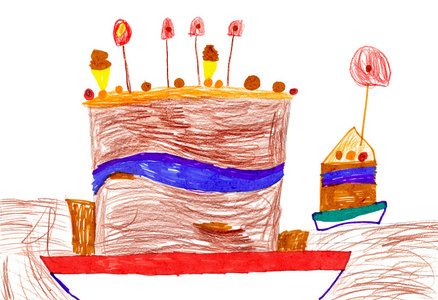 儿童画。大卡通生日蛋糕