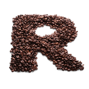 从孤立在白色背景上的咖啡豆字母表字母 r