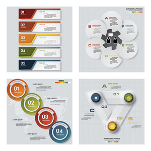 4 设计多彩的演示文稿模板的集合。矢量背景