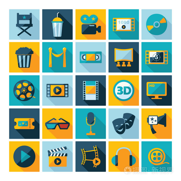 插画 标志,符号 一套电影的设计元素和电影院图标.eps