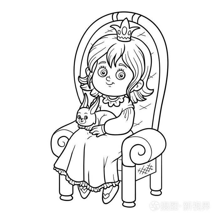 着色书公主坐在宝座上插画-正版商用图片1nmu29-摄图新视界