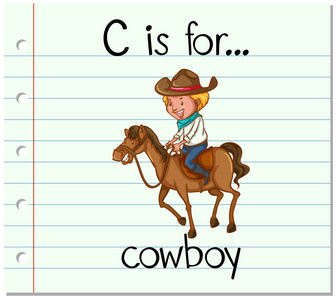 抽认卡字母 C 是牛仔