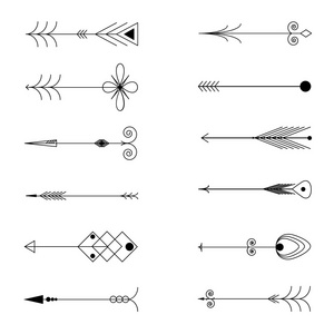箭头剪贴画。部落的老式复古箭头设置。矢量