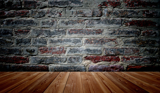 木制旧纹理地板和砖壁