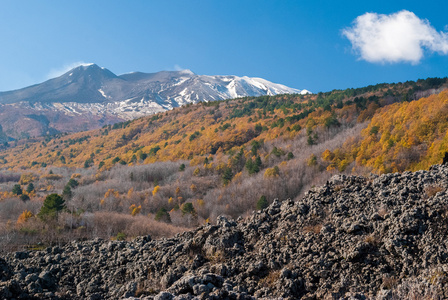 埃特纳火山在深秋的北东部侧翼图片