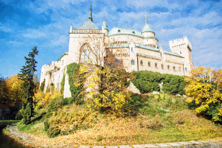 Bojnice 城堡在斯洛伐克，例证以彩色铅笔，s
