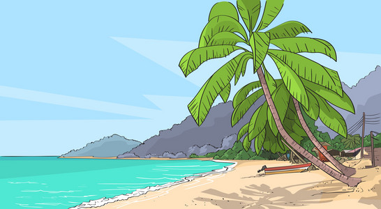 海滨沙滩暑假热带海景棕榈树