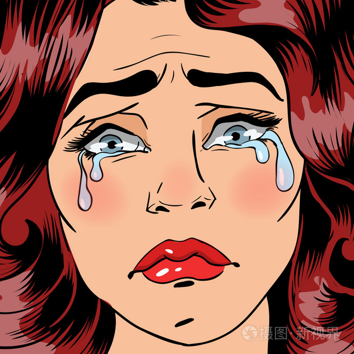 女人在哭疲惫的女人抑郁症的女人流行艺术旗帜矢量图