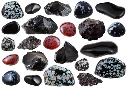 组的各种黑曜石天然矿物宝石图片