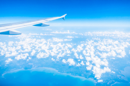 在蓝天上飞机图片