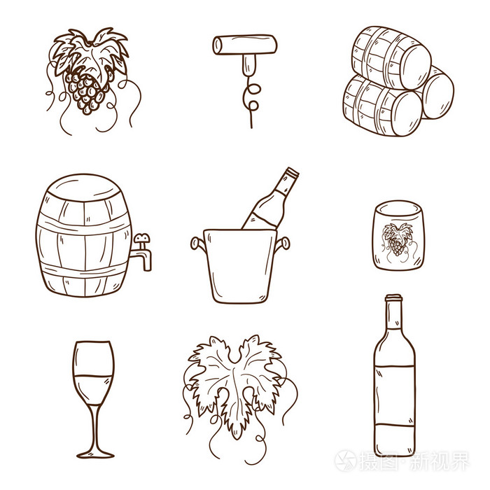 葡萄酒的手绘图标