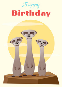 生日邀请卡动物背景与猫鼬 矢量 插图