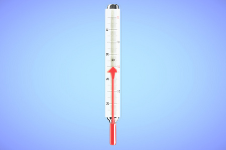 在蓝色背景上的温度计。3d 渲染