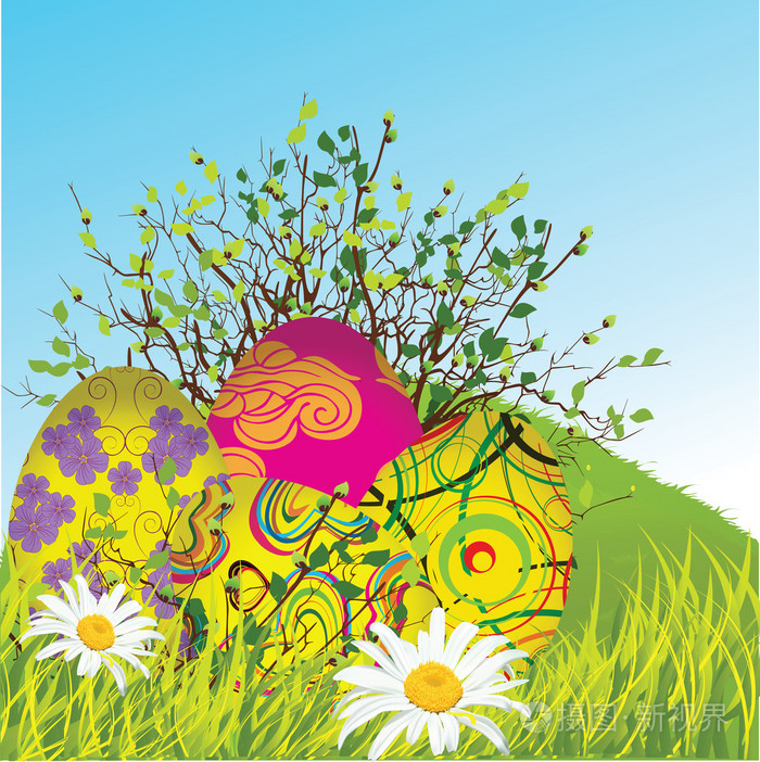 带图案的复活节彩蛋和兔子