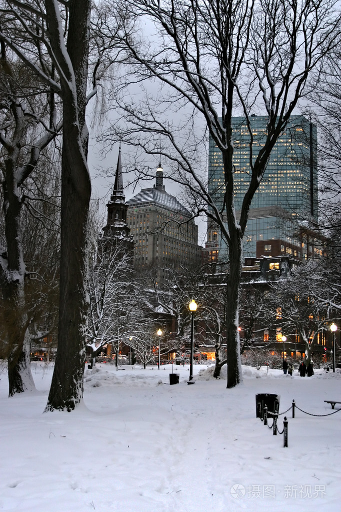 股票形象的一个下雪的冬天在波士顿马萨诸塞州美国