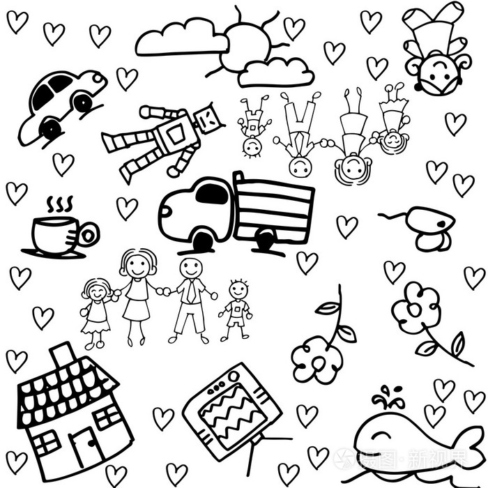 儿童涂鸦绘图的家庭组
